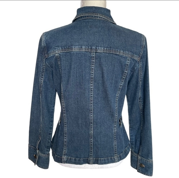 J. Jill Women’s Denim Blue Jean Jacket Size S Stretch Pockets Button Front - Picture 4 of 6